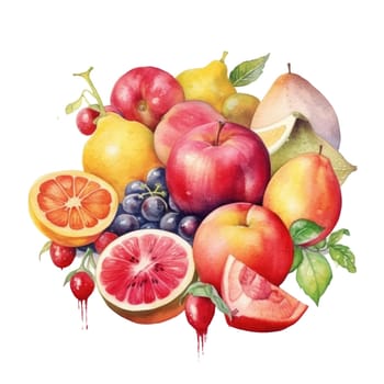 Watercolor illustration of still life with fruits on transparent background. Ai generative.