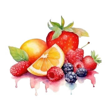 Watercolor illustration of still life with fruits on transparent background. Ai generative.