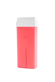 cartridges with pink wax for depilation on white background