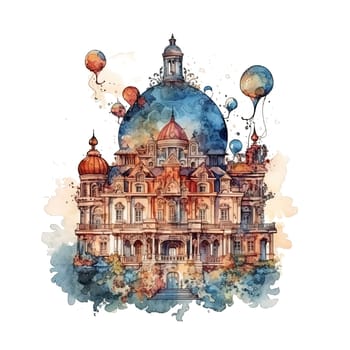 fantasy castles set, fairytale isolated castle or palace with towers, medieval fort or fortress. Fairy tale kingdom house building, castles with flags on books or sky clouds. Ai generative