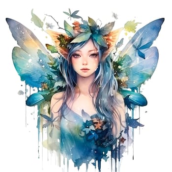 Watercolor illustration of a woodland nymph. Ai generative