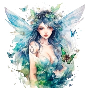 Watercolor illustration of a woodland nymph. Ai generative