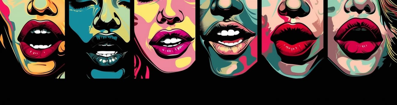 woman shape kiss valentine punk lipstick abstract background mouth illustration pattern vintage art lips beautiful female face grunge collage isolated poster. Generative AI.