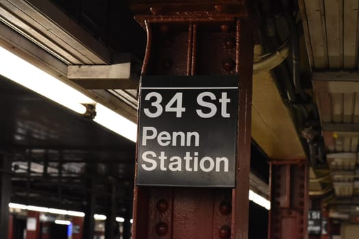 New York City Subway Train Platform Sign 34th St Penn Station. High quality photo