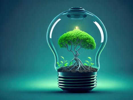 Eco friendly lightbulb with new growth, concept of Renewable Energy and Sustainable Living. concept business energy in nature on the world. Generative Ai