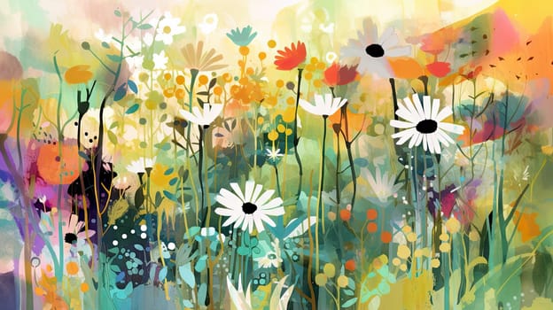 Colorful flower illustration - Abstract meadow - Generative AI - AI generated