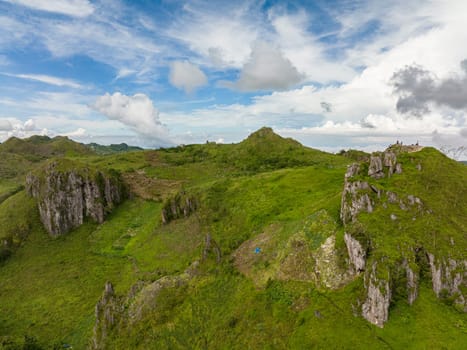 Top view of slopes of mountains with evergreen vegetation. Osmena Peak. Mountain landscape. Cebu Philippines.