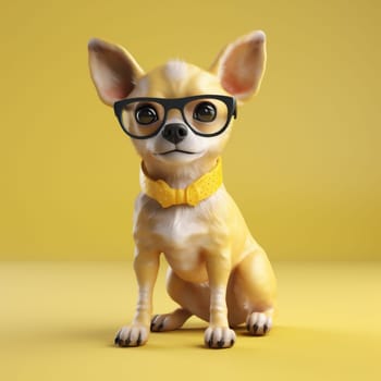 canine dog isolated animal background young yellow puppy white chihuahua glasses wear cute pet pedigree friend fun looking doggy portrait mammal. Generative AI.