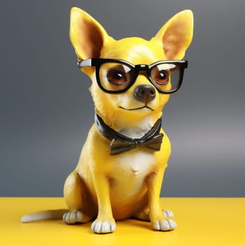 dog chihuahua funny animal puppy looking pedigree cute adorable space purebred doggy portrait canino glasses white yellow copy cool background fun pet. Generative AI.