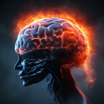 scan black ache head organ anatomy body stroke human pain blue brain neck headache x-ray nervous medical biology medicine red. Generative AI.