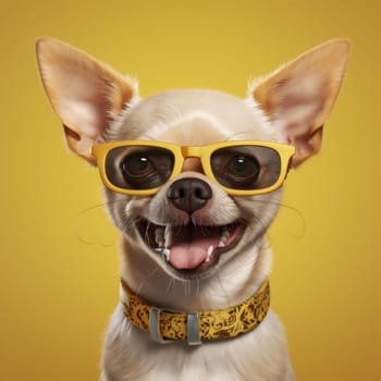 studio dog glasses looking eyeglass puppy canino portrait animal goggles cute fashion sunglasses collar yellow doggy chihuahua smart pet background domestic. Generative AI.