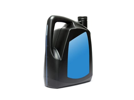 Plastic canister with compressor oil on a white background. High quality photo
