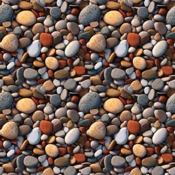 Seamless pattern: Sea stones. Naturally polished and rounded river pebbles repeating background. Realistic 3D illustration. Generated AI