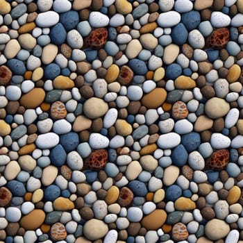 Seamless pattern: Sea stones. Naturally polished and rounded river pebbles repeating background. Realistic 3D illustration. Generated AI