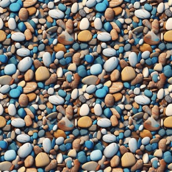 Seamless pattern: Sea stones. Naturally polished and rounded river pebbles repeating background. Realistic 3D illustration. Generated AI