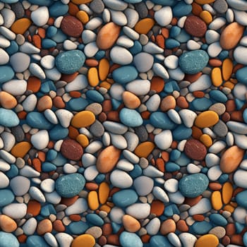 Seamless pattern: Sea stones. Naturally polished and rounded river pebbles repeating background. Realistic 3D illustration. Generated AI