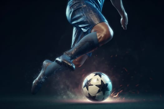 winner active male stadium grass young person goal background soccer competition playing sport game arena football foot action ball kick. Generative AI.