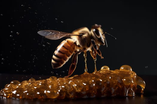 summer macro honeybee honey natural apiculture background bee generative nectar flying pollen honeycomb insect shape closeup honey phone mobile yellow gold nature bee. Generative AI.