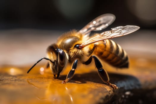 bee honey ai beehive gold nature macro yellow honeycomb detailed insect shape beeswax sweet summer wax closeup medicine pollen apiculture background. Generative AI.