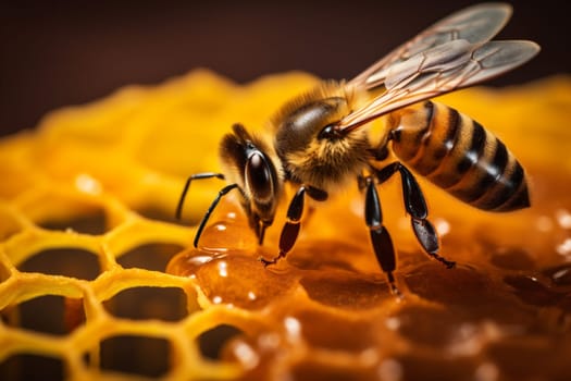 natural hexagon honey pollen yellow flower background vibrant phone honeybee detailed wild mobile honeyed ai closeup insect nature gold bee nectar macro. Generative AI.