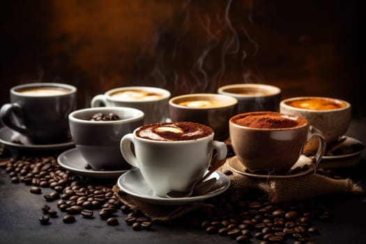 foam cup taste cafe drink brown aroma natural mug latte breakfast bean close beverage coffee roast wood food espresso morning. Generative AI.