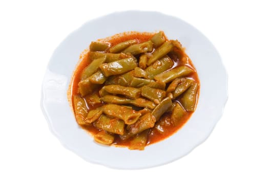 Traditional delicious Turkish food Green beans with olive oil Turkish name Zeytinyagli taze fasulye. High quality photo