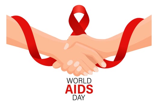 World AIDS Day. Hand holding hand and red awareness ribbon.