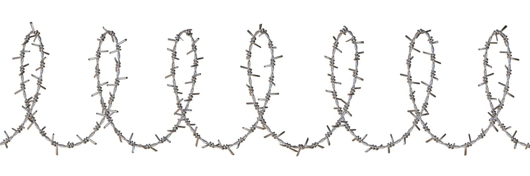 Barbed wire fence 3D rendering illustration isolated on white background