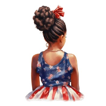 American Messy Bun with patriotic accessories decoration Illustration Clipart. Isolated fourth of July element on white background for Independence Day sublimation design.