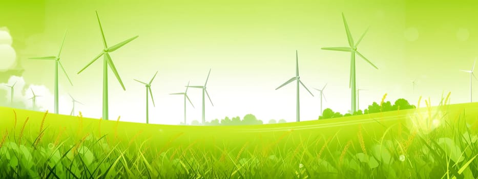 green renewable energy, banner with copy space, made with Generative AI. High quality illustration