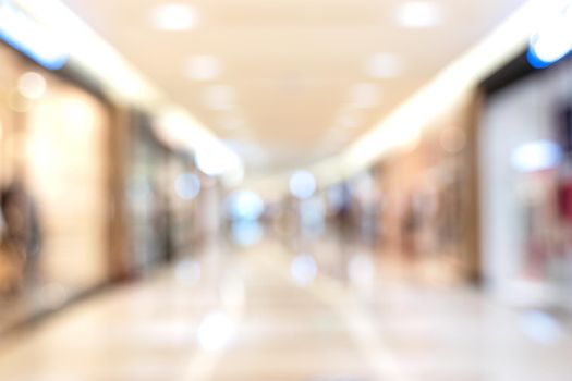 Luxury department store shopping mall interior, abstract defocused blur with bokeh background, concept of shopping seasons design.