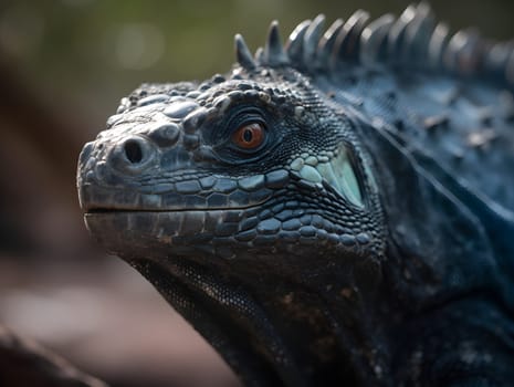 A majestic iguana lies relaxed in the nature