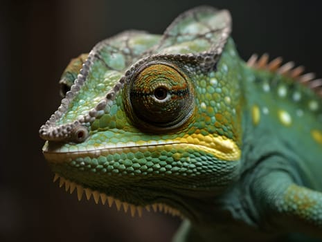 close up of a green chameleon