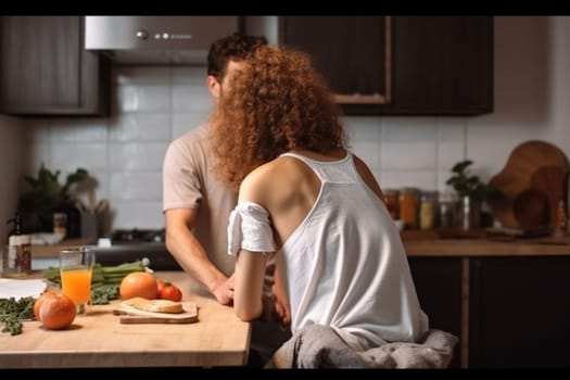 Beautiful young couple preparing a healthy meal together while spending free time at home. Secret ingredient is love. High quality image