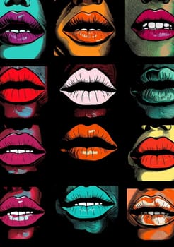 woman mouth print vintage isolated art lips lipstick kiss glamour grunge illustration poster beauty female abstract halftone crazy background glossy. Generative AI.
