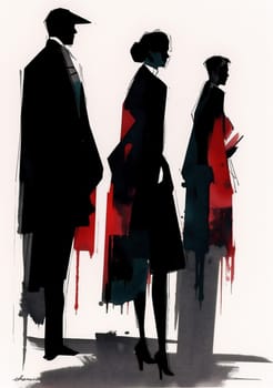 man woman ink creature young adult horror design retro isolated black silhouette love illustration abstract male dark model office drawing haunted standing. Generative AI.