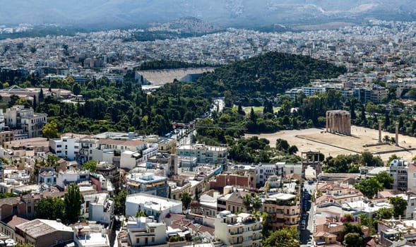 view of Athens with Temple of Zeus Olimpo and Panathenaic stadium