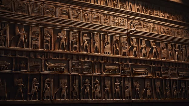 Egyptian hieroglyphs carved on the stone, generative AI