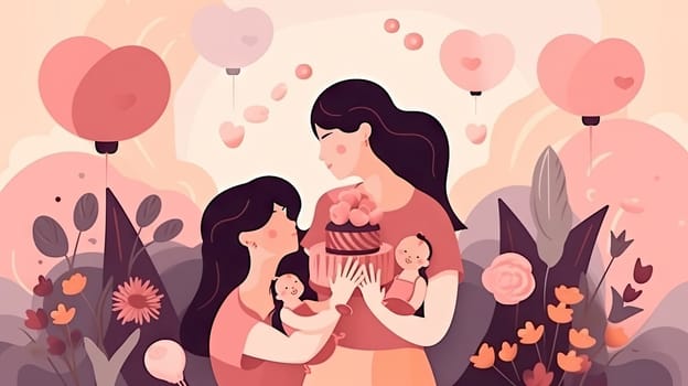 Mother's day flat design, generative AI, AI generated