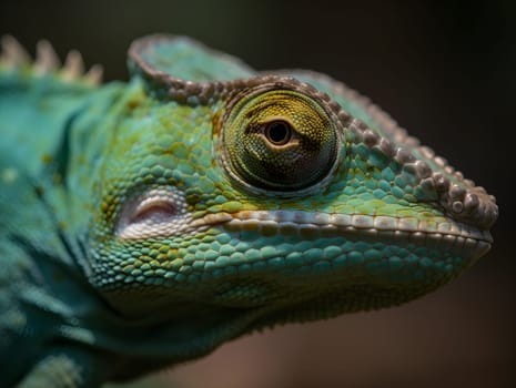 close up of a green chameleon