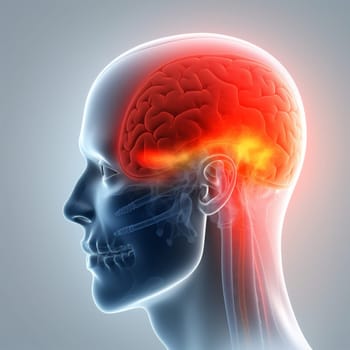 stroke blue red physiology concept pain ache anatomy headache head x-ray healthcare ray cerebral medicine medical brain scan stress disease. Generative AI.