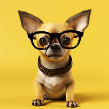dog canine clever yellow cute isolated friend chihuahua copy wear animal little space portrait puppy studio glasses eyeglass breed mammal pet background. Generative AI.