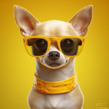 white dog adorable goggles young glasses puppy purebred little yellow portrait isolated animal fashion cute canine looking tie chihuahua background pet. Generative AI.