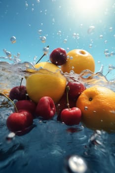 citrus background splash fresh drop vitamin fruit strawberry green food berry isolated splashing red organic water wave vegetarian healthy liquid white. Generative AI.