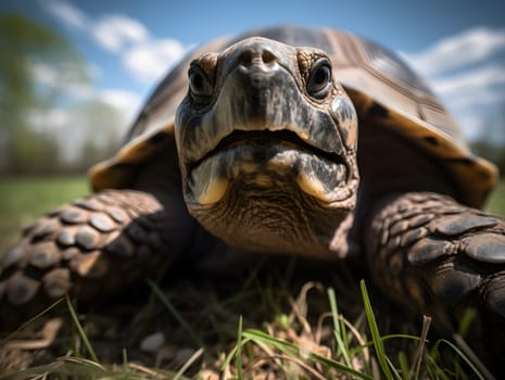 beautiful turtle relaxing on land