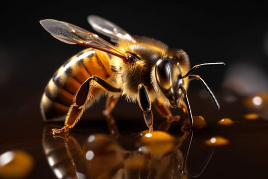 natural flying generative background yellow flower nature beehive closeup bug macro animal pollen shape honey medicine bee honeybee gold insect apiculture. Generative AI.