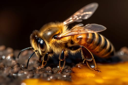 flying honeybee mobile insect bee honey honey background bee nature wildlife yellow generative vibrant macro phone gold closeup pollen shape natural wax ai. Generative AI.