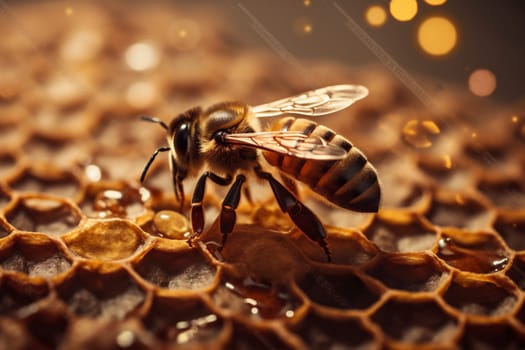 vibrant shape nectar background nature wild wax honeybee honey generative gold medicine flying pollen bee yellow insect closeup macro wing bug. Generative AI.