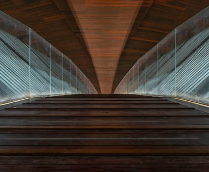 Nakhonsawan, Thailand - Apr 23, 2023 - The Interior Design Art Architecture name is PA SAN or Pasan Wooden Bridge, The memorial building landmark architecture for the origin of Chao Phraya River at Pak Nam Pho Located at the cape of Yom Island The confluence of the Ping and Nan rivers. Selective focus.