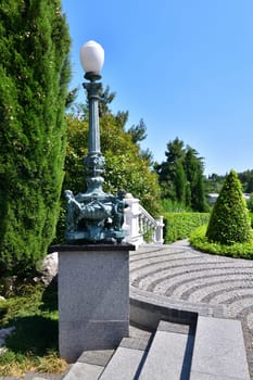 Partenit, Crimea - July 8. 2019. The bronze lanterns in Park landscape art Aivazovskoe